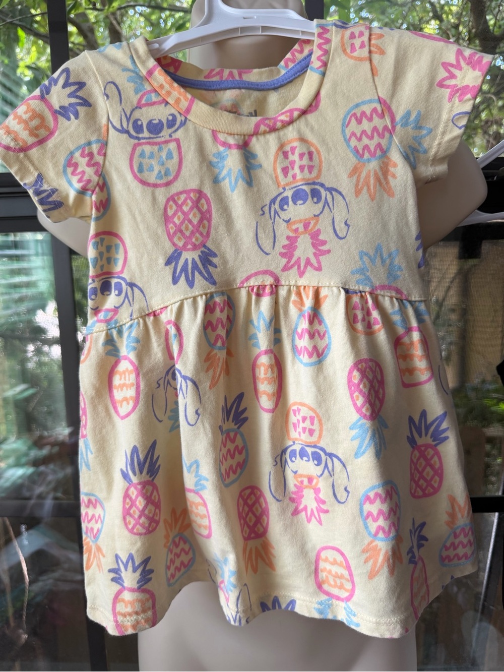 Disney Yellow Pineapple & Character Short Sleeve Dress